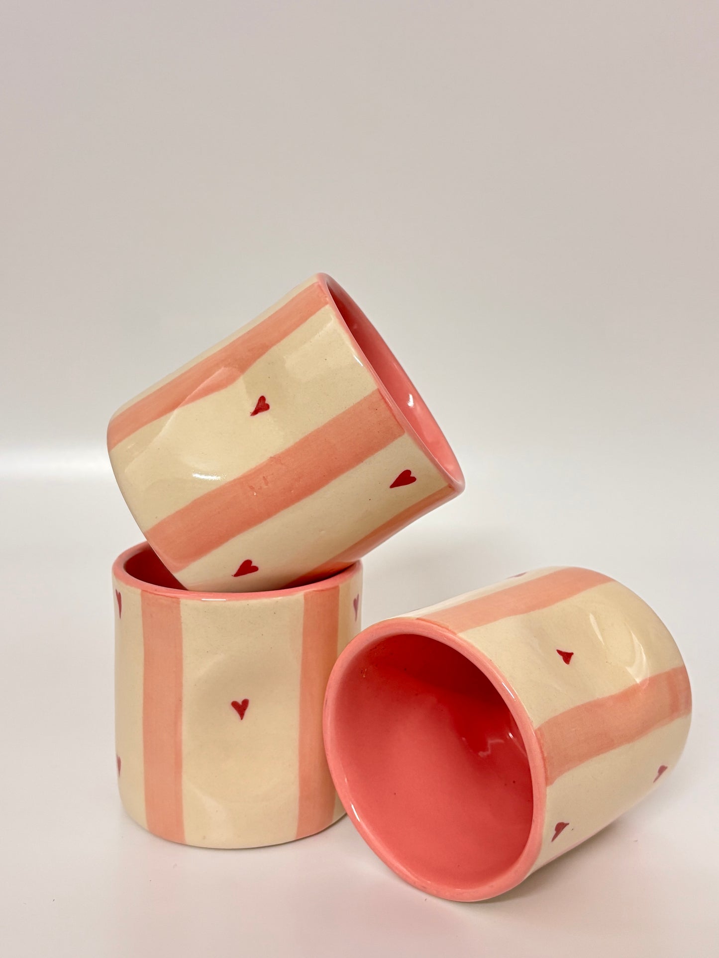 Peach Heart Stripes Ceramic Mug
