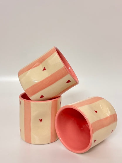 Peach Heart Stripes Ceramic Mug