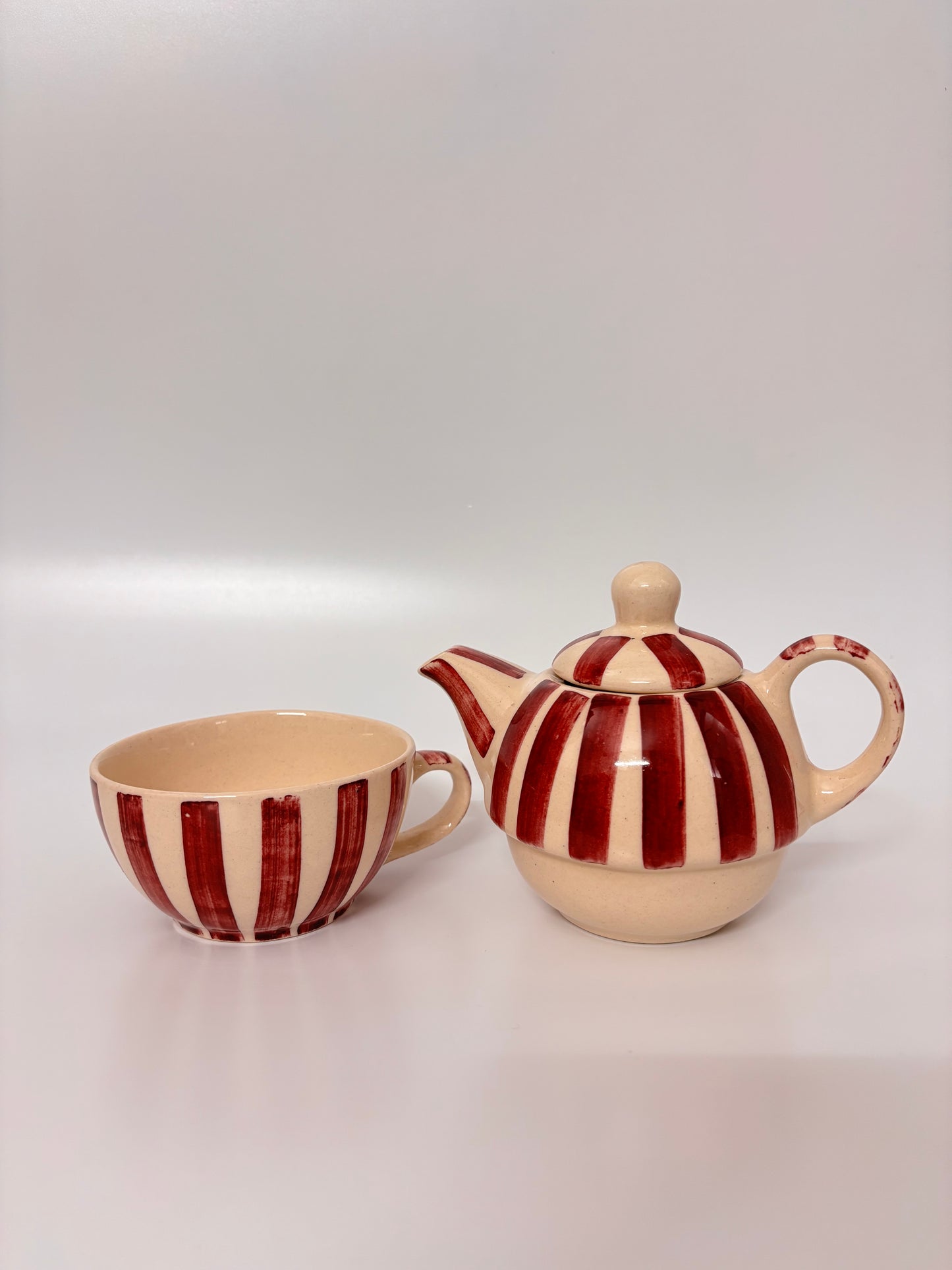 Purple Striped Studio Pottery 
Teapot & Cup Set