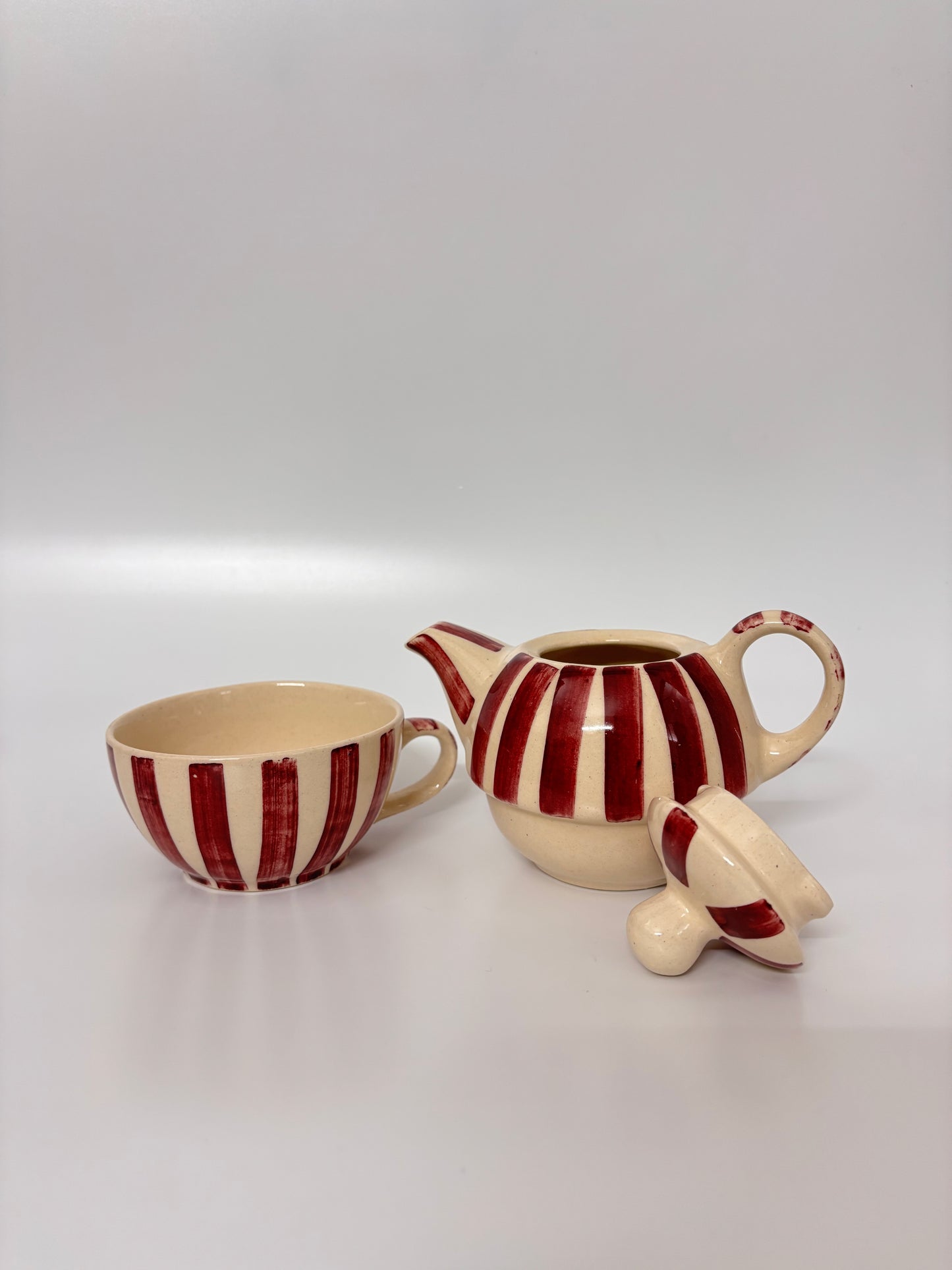 Purple Striped Studio Pottery 
Teapot & Cup Set