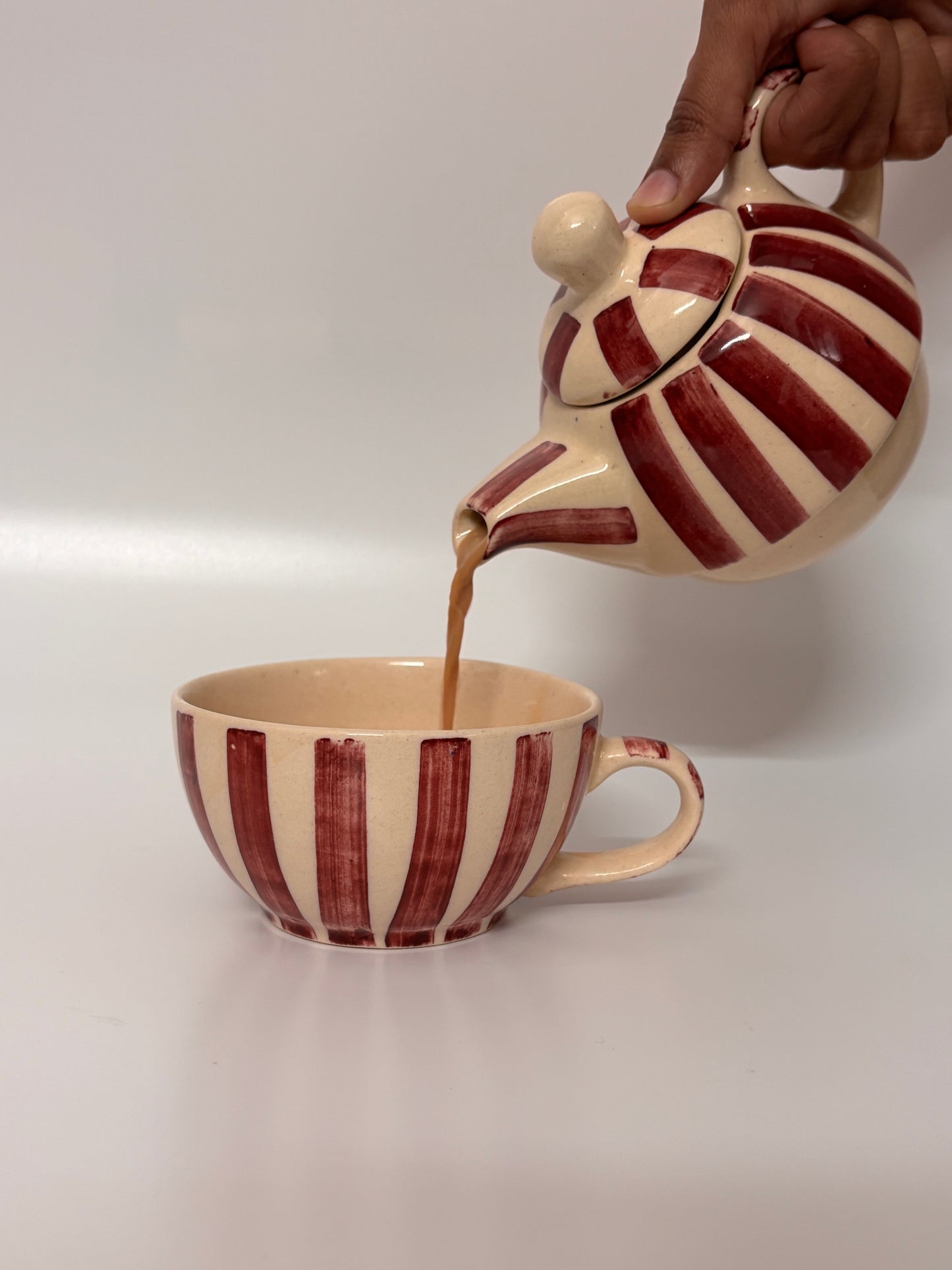 Purple Striped Studio Pottery 
Teapot & Cup Set