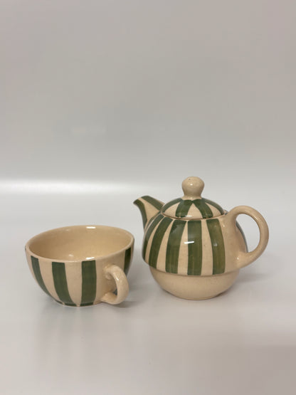 Olive Stripe Handcrafted
 Teapot & Cup Set