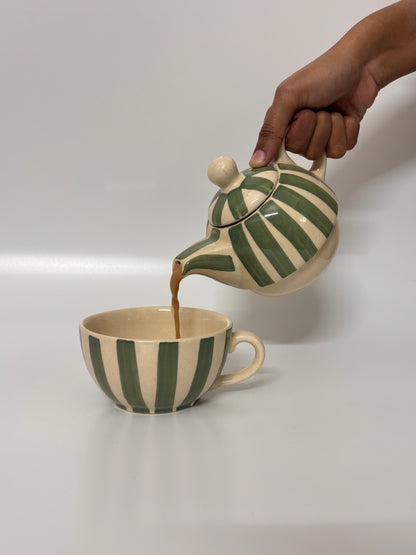Olive Stripe Handcrafted
 Teapot & Cup Set