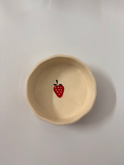 Hand-Painted Strawberry &
 Hearts Ceramic Bowl