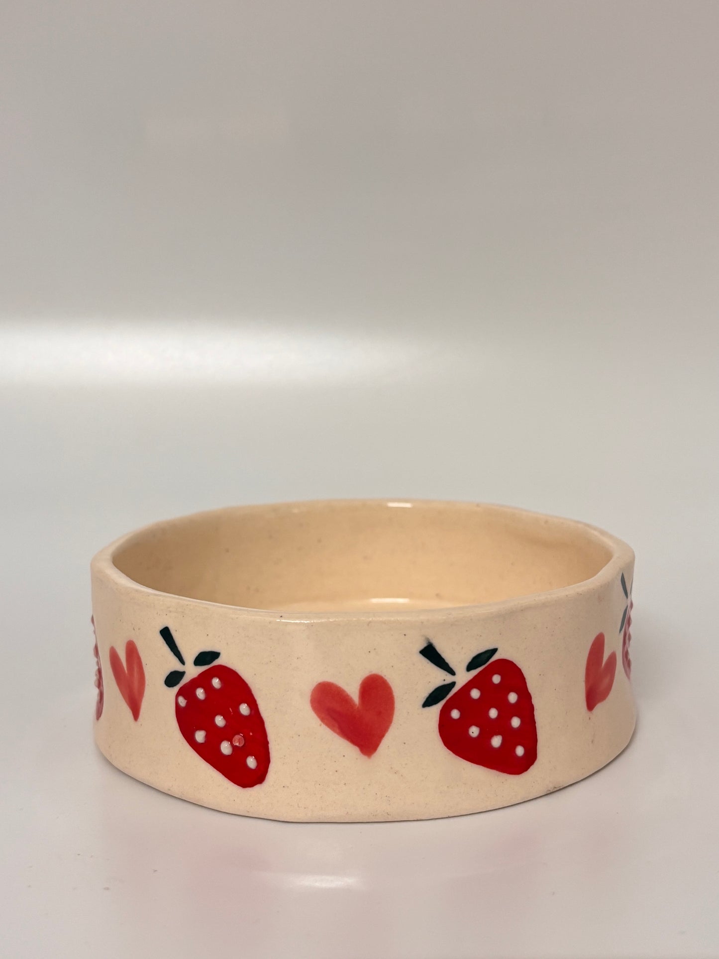 Hand-Painted Strawberry &
 Hearts Ceramic Bowl