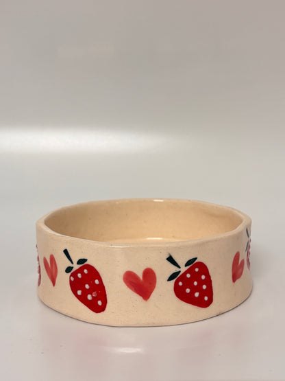 Hand-Painted Strawberry &
 Hearts Ceramic Bowl