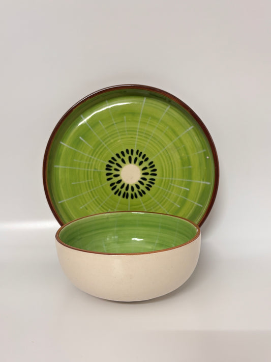 Kiwi Theme Ceramic Bowl 
with Plate