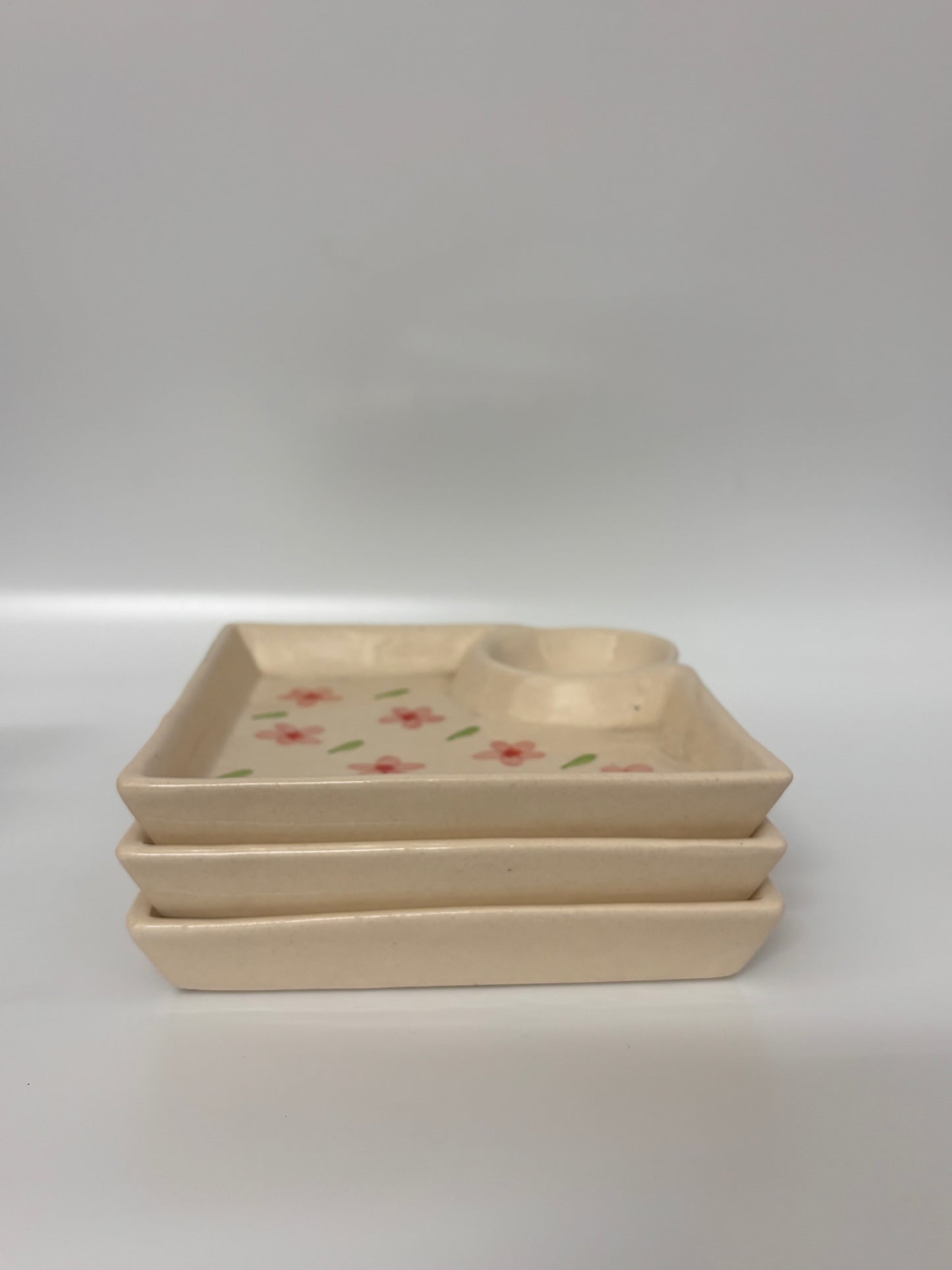 Hand-Painted Floral Snack 
Plate with Dip Bowl
