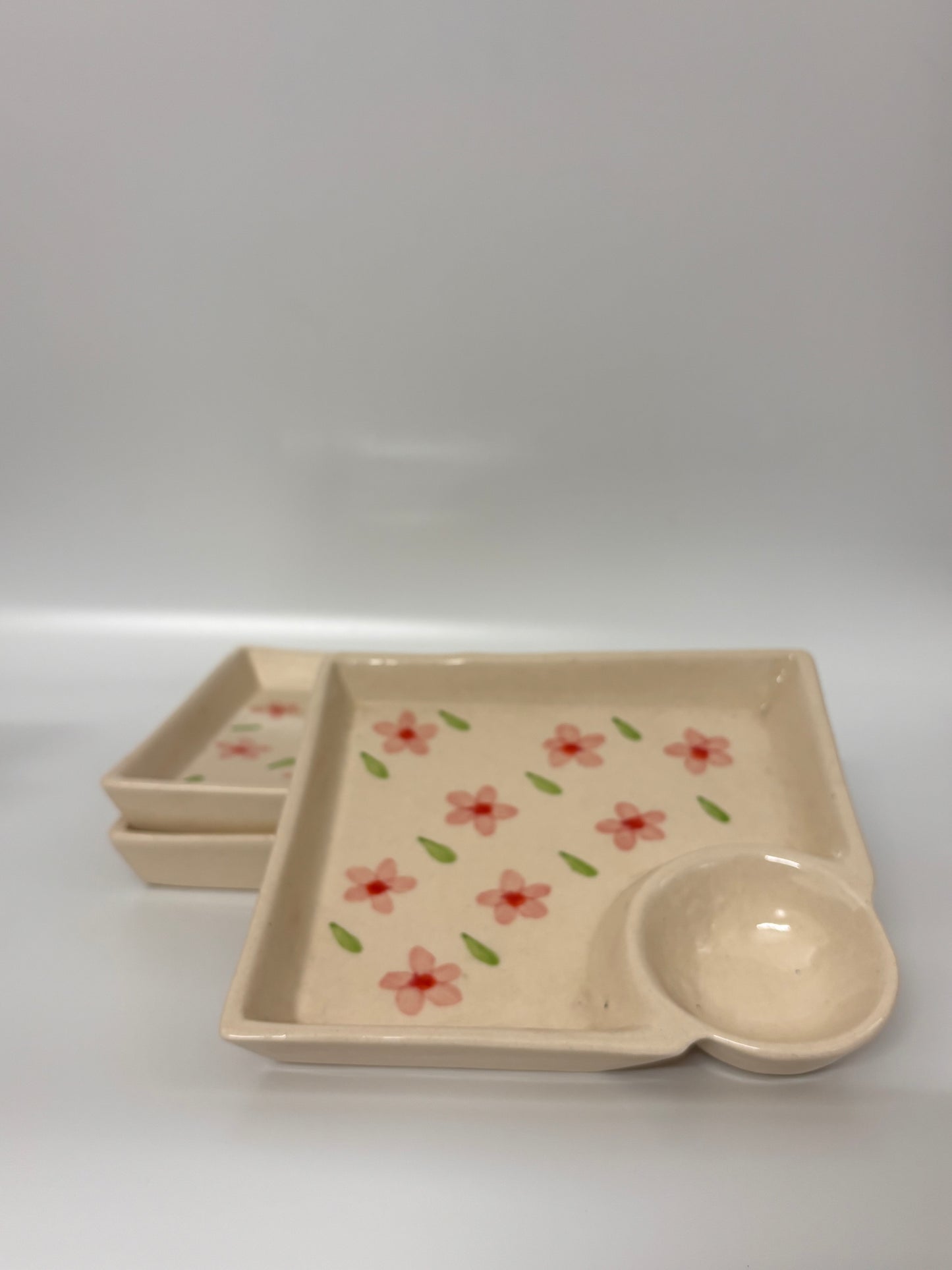Hand-Painted Floral Snack 
Plate with Dip Bowl