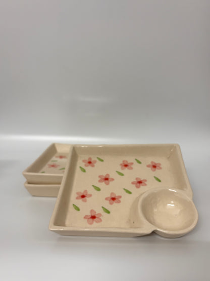 Hand-Painted Floral Snack 
Plate with Dip Bowl