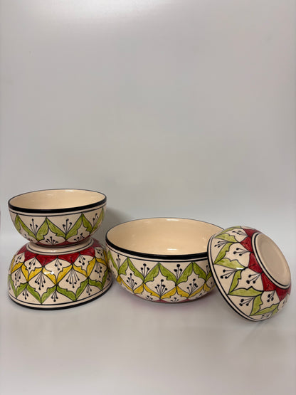 Hand-Painted Moroccan Tile
 Pattern Ceramic Bowl Set – Set of 4