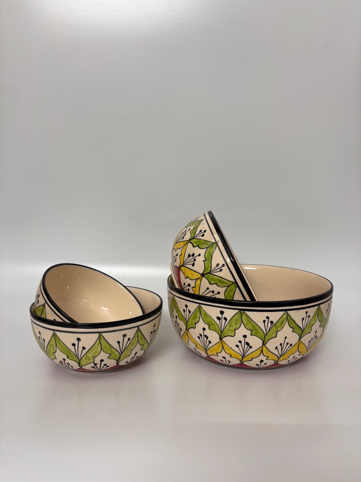 Hand-Painted Moroccan Tile
 Pattern Ceramic Bowl Set – Set of 4
