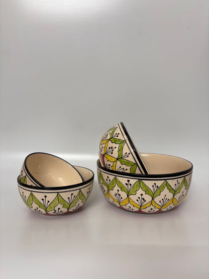 Hand-Painted Moroccan Tile
 Pattern Ceramic Bowl Set – Set of 4