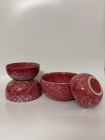 Crimson Speckle Ceramic
 Bowls – Set of 4