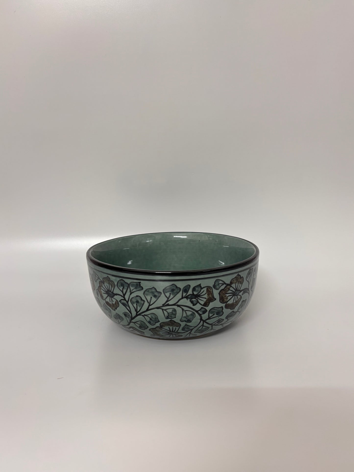 Handcrafted Sage Green Floral
 Ceramic Bowl Set – Set of 4
