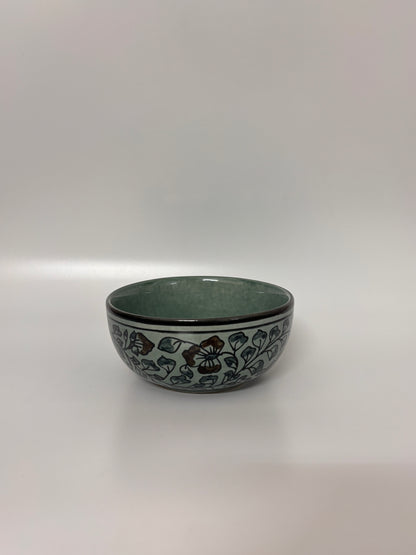 Handcrafted Sage Green Floral
 Ceramic Bowl Set – Set of 4