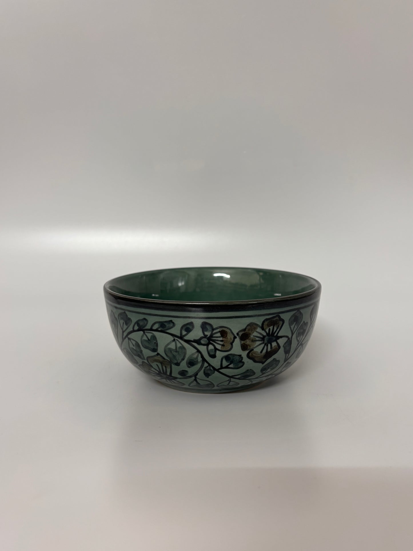 Handcrafted Sage Green Floral
 Ceramic Bowl Set – Set of 4