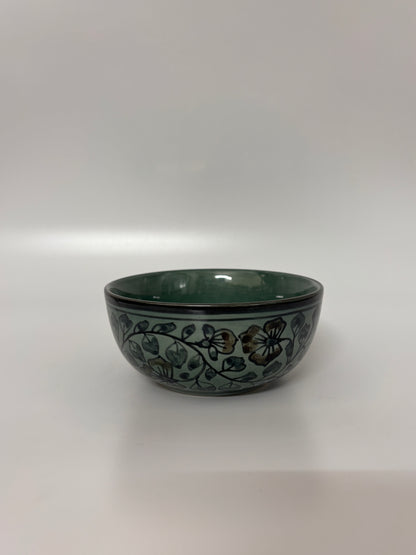 Handcrafted Sage Green Floral
 Ceramic Bowl Set – Set of 4