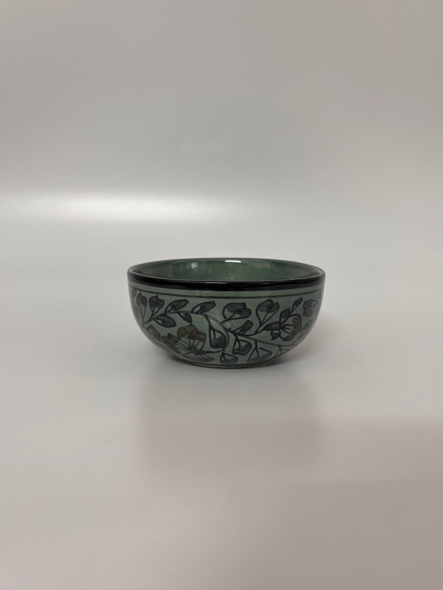 Handcrafted Sage Green Floral
 Ceramic Bowl Set – Set of 4