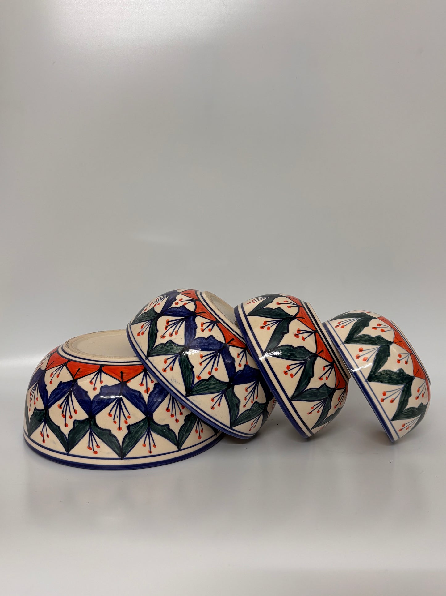 Hand-Painted Floral Motif 
Ceramic Bowl Set – Set of 4