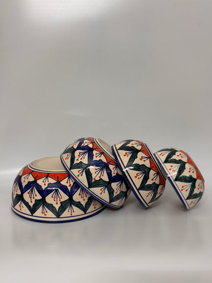 Hand-Painted Floral Motif 
Ceramic Bowl Set – Set of 4