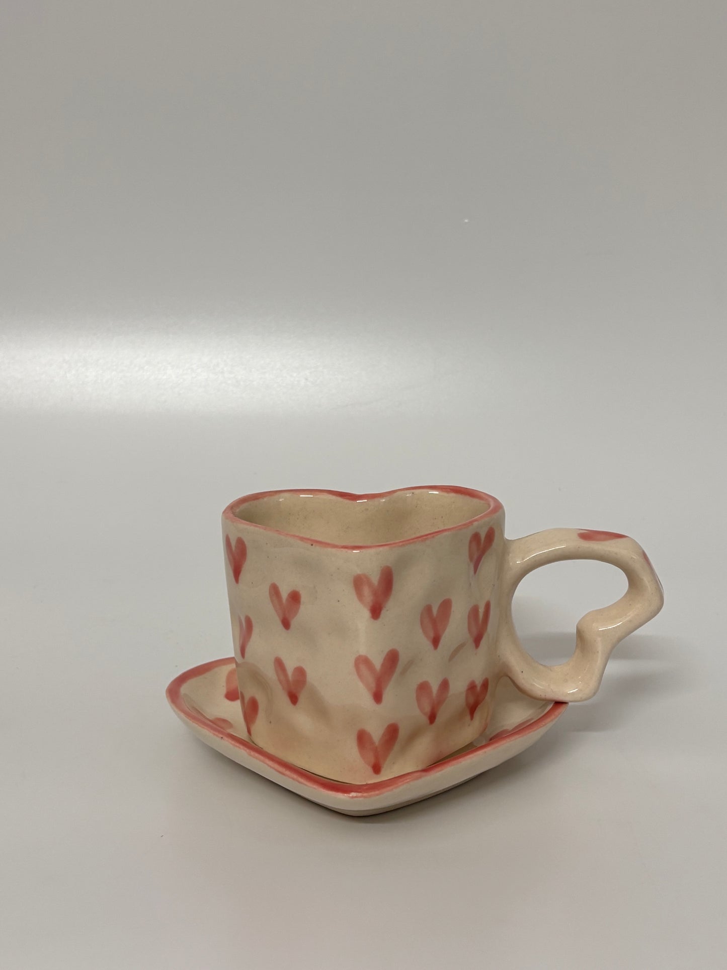 Handcrafted Heart-Shape Ceramic Cup
 & Saucer Set