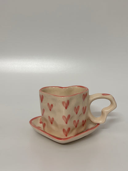 Handcrafted Heart-Shape Ceramic Cup
 & Saucer Set