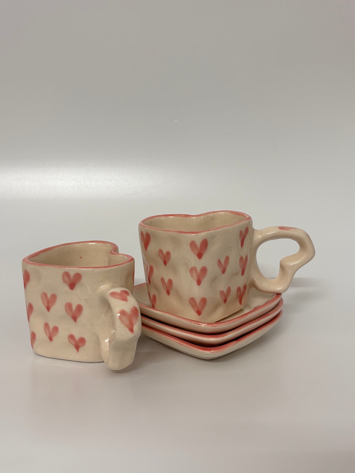 Handcrafted Heart-Shape Ceramic Cup
 & Saucer Set