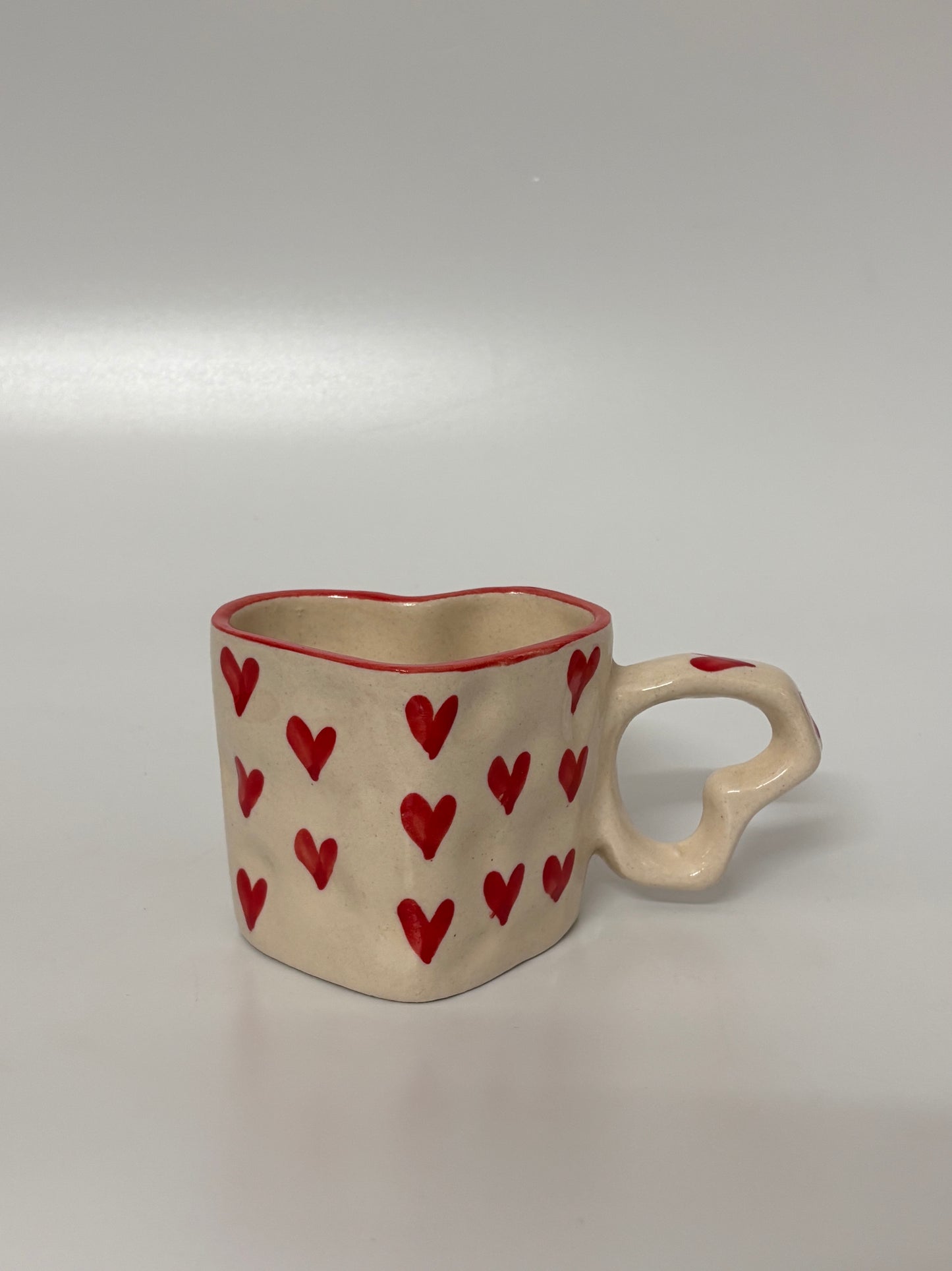Handcrafted Red Hearts Ceramic Cup
 & Saucer Set
