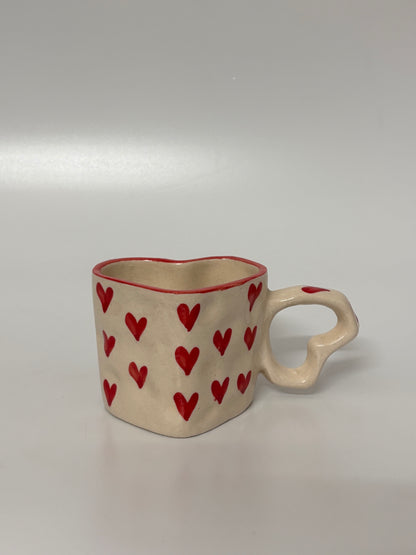 Handcrafted Red Hearts Ceramic Cup
 & Saucer Set