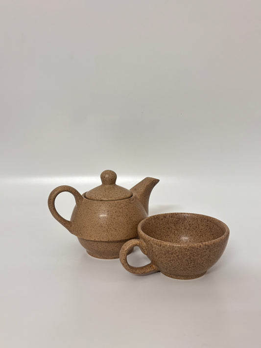 Beige Speckled Tea for One Set