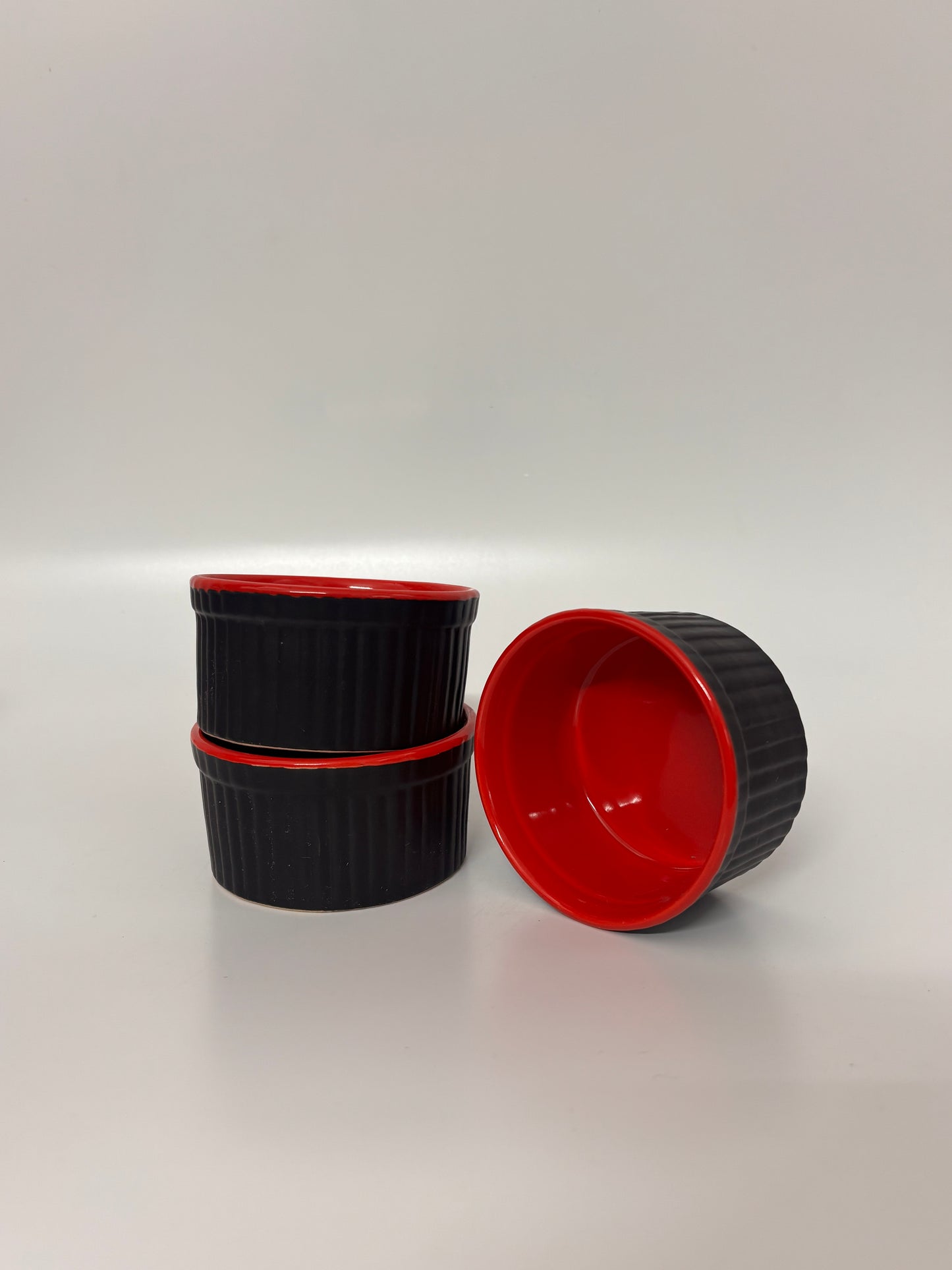 Black & Red Glazed Ceramic Ramekin – Set of 2