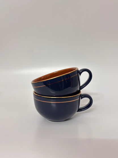 Navy & Caramel Gold-Line
 Ceramic Mug