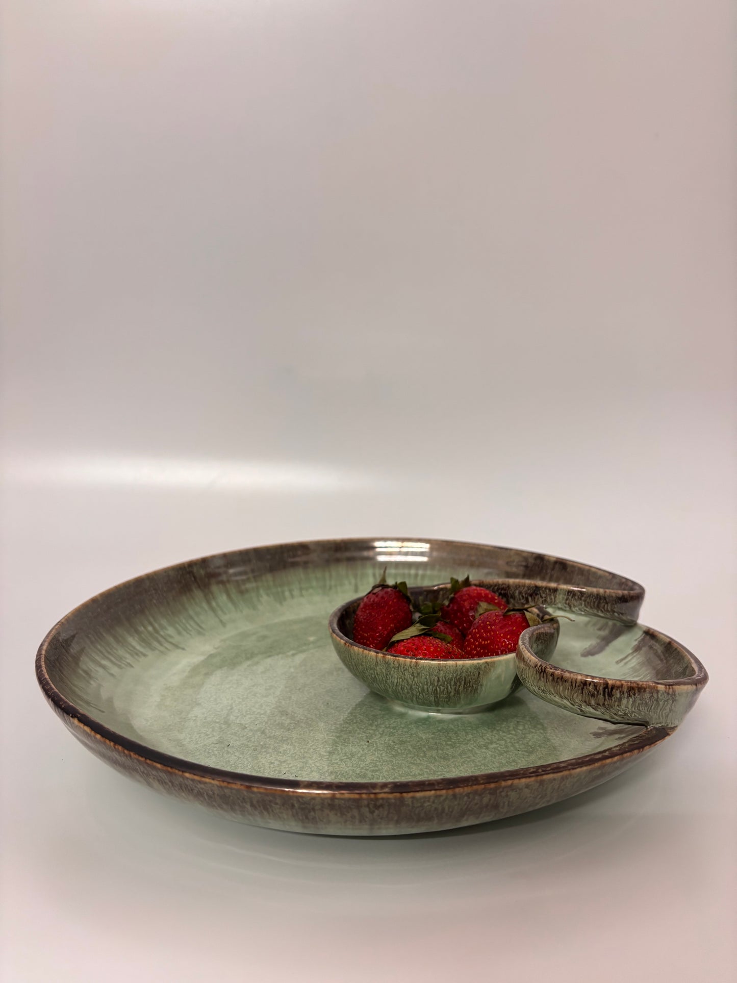 Green Dual Compartment Ceramic Snack Platter