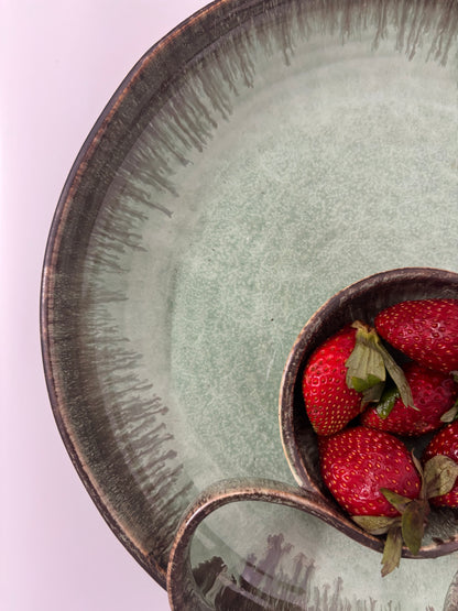 Green Dual Compartment Ceramic Snack Platter