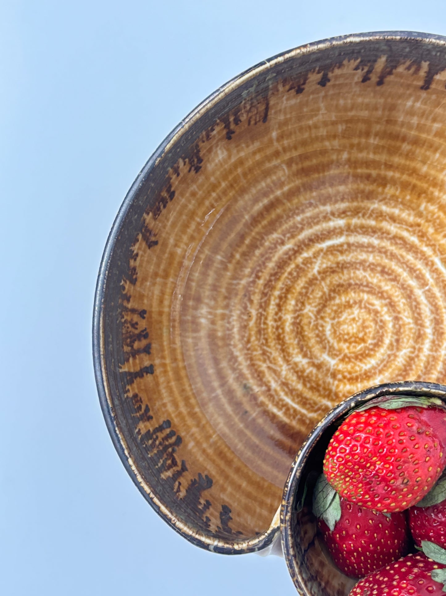 Brown Ribbed Ceramic Dip Bowl with Snack
 Section