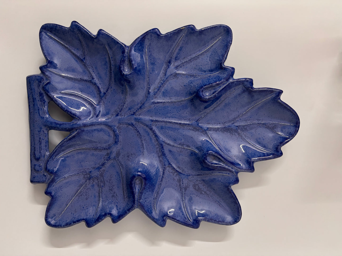 Blue Leaf-Shaped Ceramic Platter