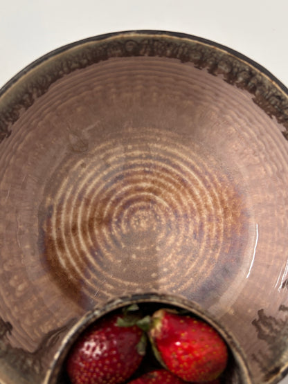 Beige Ribbed Ceramic Snack Bowl with Attached 
Dip Section