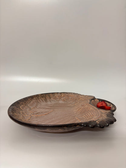 Brown Floral Embossed Ceramic Serving Platter