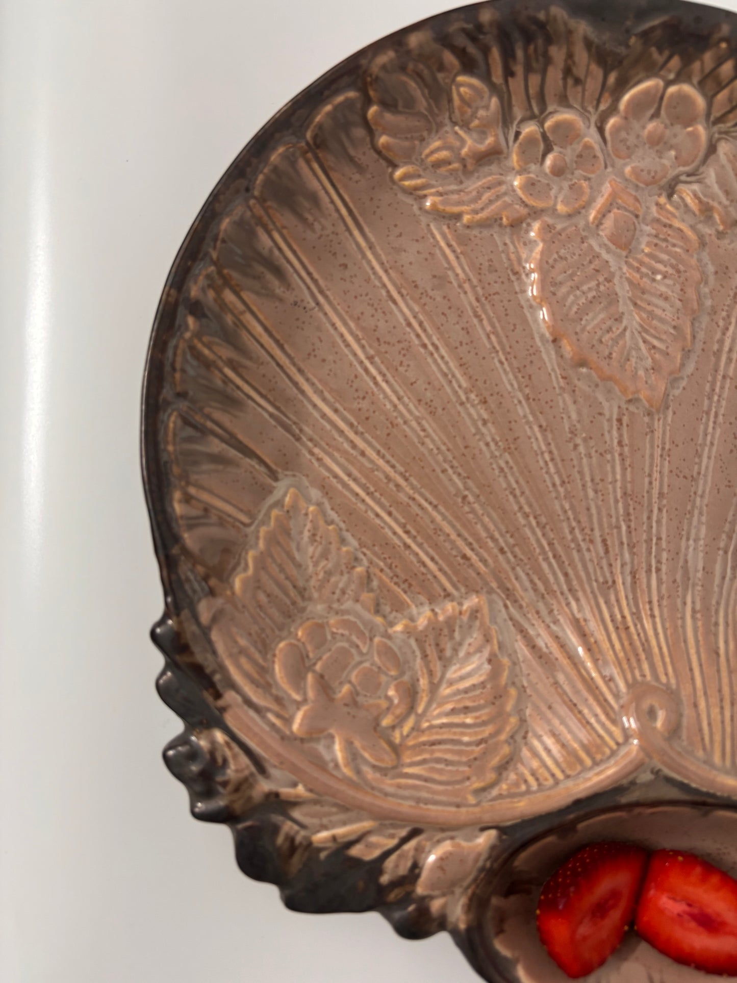 Brown Floral Embossed Ceramic Serving Platter