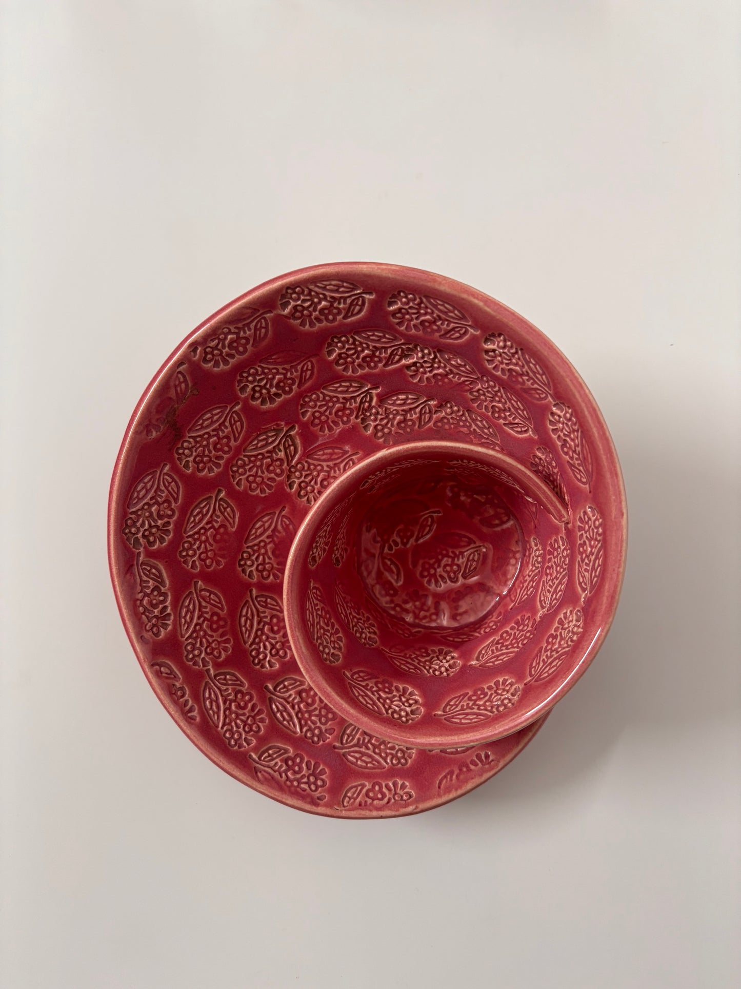 Blush Bloom Ceramic Snack Plate with Dip Bowl