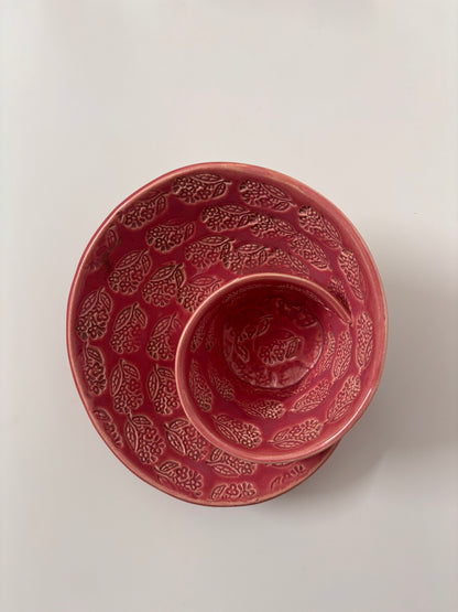 Blush Bloom Ceramic Snack Plate with Dip Bowl