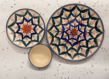 Hand-Painted Floral Burst Ceramic Dinner Set – 3 Pcs