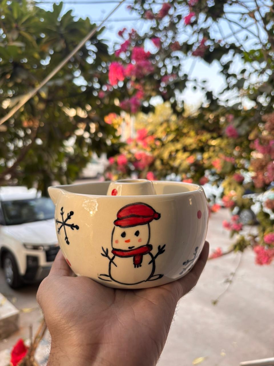Handcrafted Snowman Matcha  Bowl with Whisk Holder
