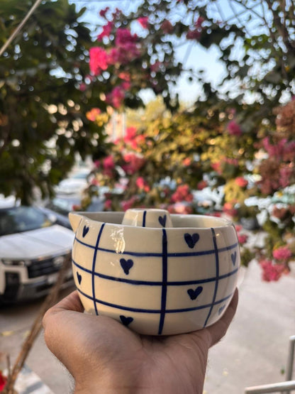 Handcrafted Heart Grid  Matcha Bowl with Whisk Holder