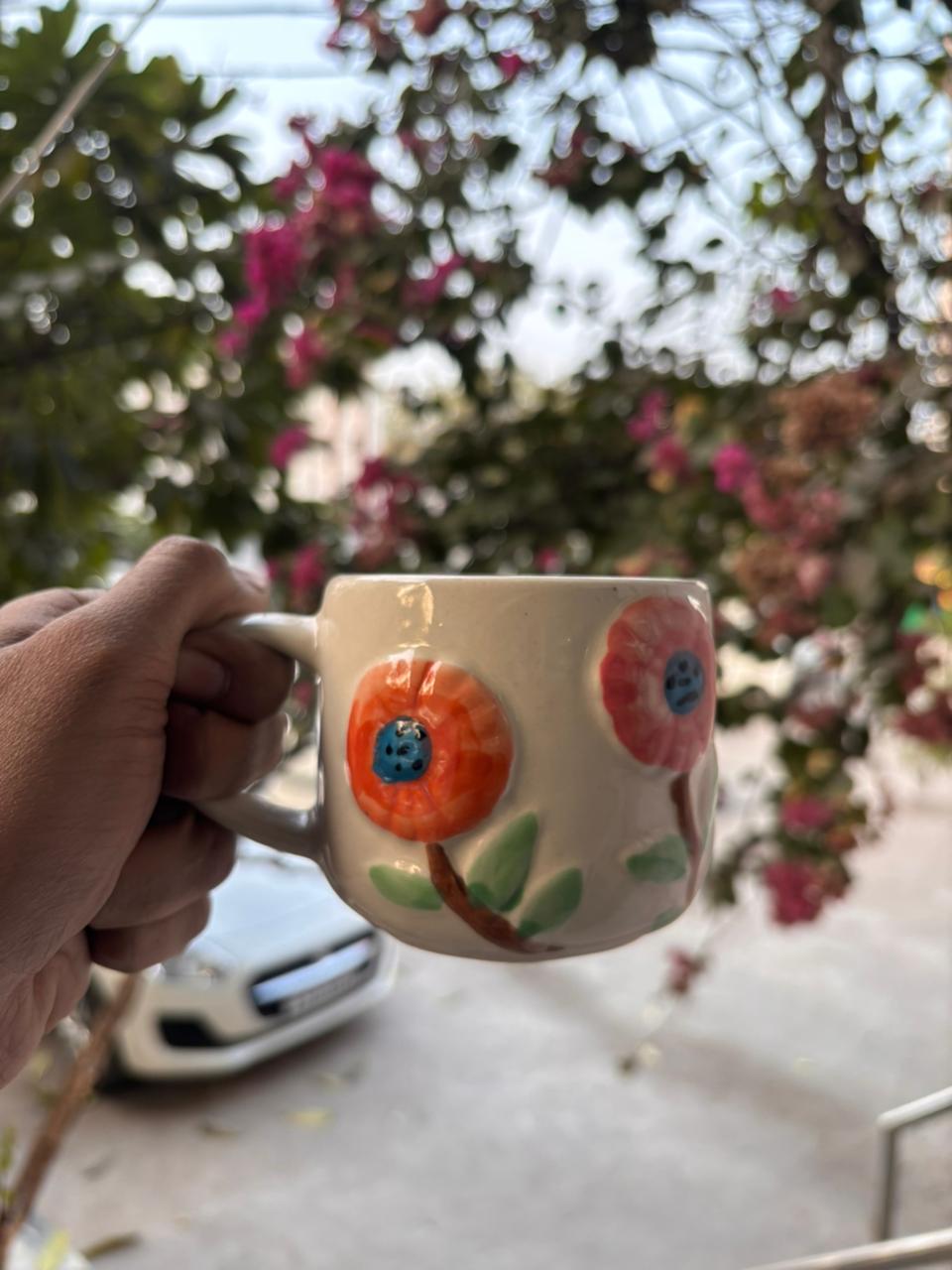 Hand-Painted Floral Ceramic Mug