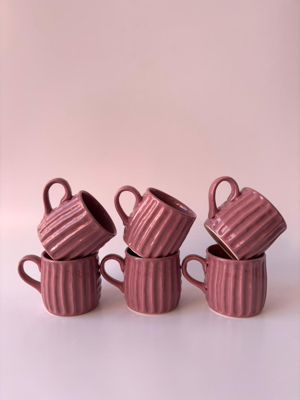 Ribbed Ceramic Mugs – Blush Pink | Set of 6 ( 150 ml)