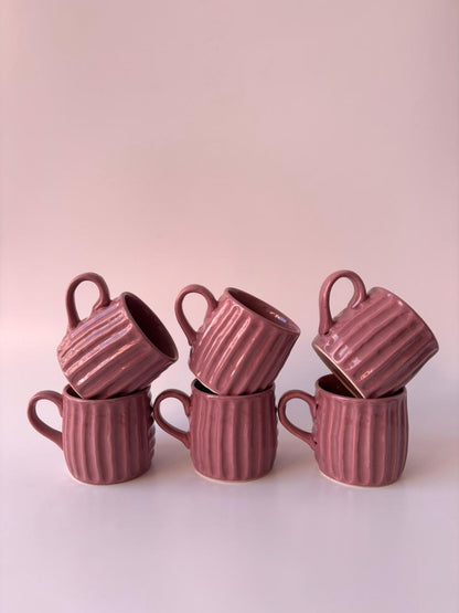 Ribbed Ceramic Mugs – Blush Pink | Set of 6 ( 150 ml)