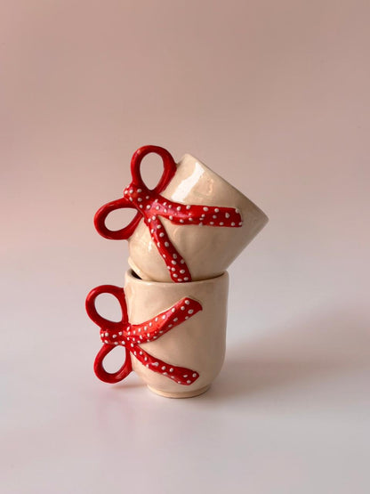 Handcrafted Bow Handle Ceramic Mug