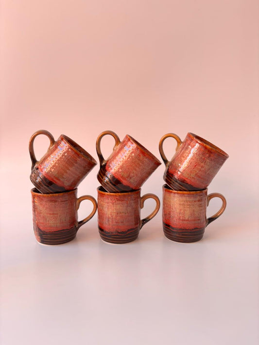 Rust Ember Ceramic Mug – Set of 6